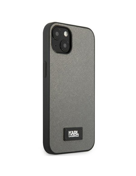 Karl Lagerfeld Saffiano Plaque dėklas iPhone 13 mini - sidabrinis Karl Lagerfeld Saffiano Plaque dėklas iPhone 13 mini - sidabrinis