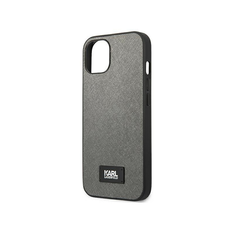 Karl Lagerfeld Saffiano Plaque dėklas iPhone 13 mini - sidabrinis