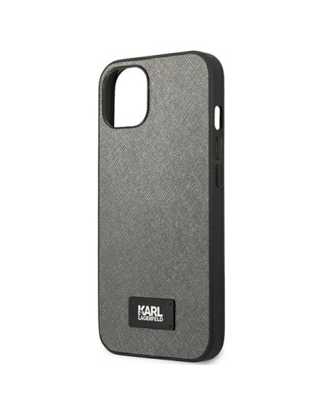 Karl Lagerfeld Saffiano Plaque dėklas iPhone 13 mini - sidabrinis Karl Lagerfeld Saffiano Plaque dėklas iPhone 13 mini - sidabrinis