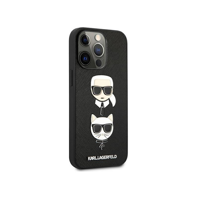 Karl Lagerfeld Saffiano Karl&Choupette dėklas iPhone 13 Pro Max - juodas