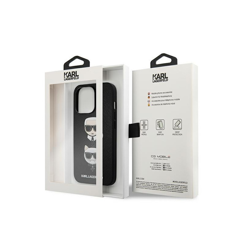 Karl Lagerfeld Saffiano Karl&Choupette dėklas iPhone 13 Pro Max - juodas
