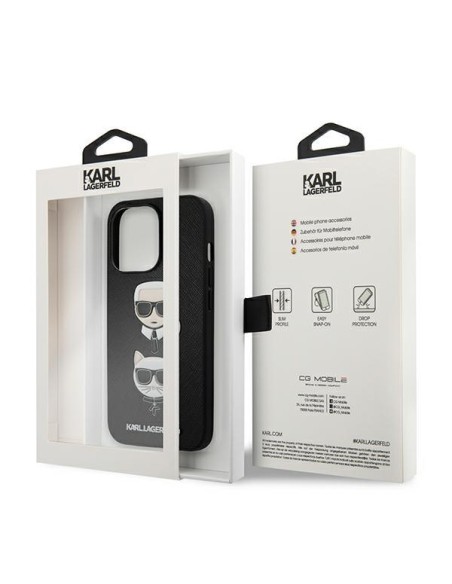Karl Lagerfeld Saffiano Karl&Choupette dėklas iPhone 13 Pro Max - juodas Karl Lagerfeld Saffiano Karl&Choupette dėklas iPhone 13 Pro Max - juodas
