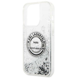 Karl Lagerfeld Liquid Glitter RSG dėklas iPhone 14 Pro - sidabrinis