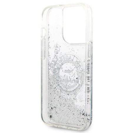 Karl Lagerfeld Liquid Glitter RSG dėklas iPhone 14 Pro - sidabrinis Karl Lagerfeld Liquid Glitter RSG dėklas iPhone 14 Pro - sidabrinis