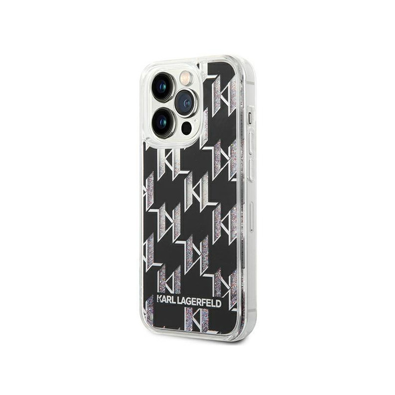 Karl Lagerfeld Liquid Glitter Monogram dėklas iPhone 14 Pro - juodas