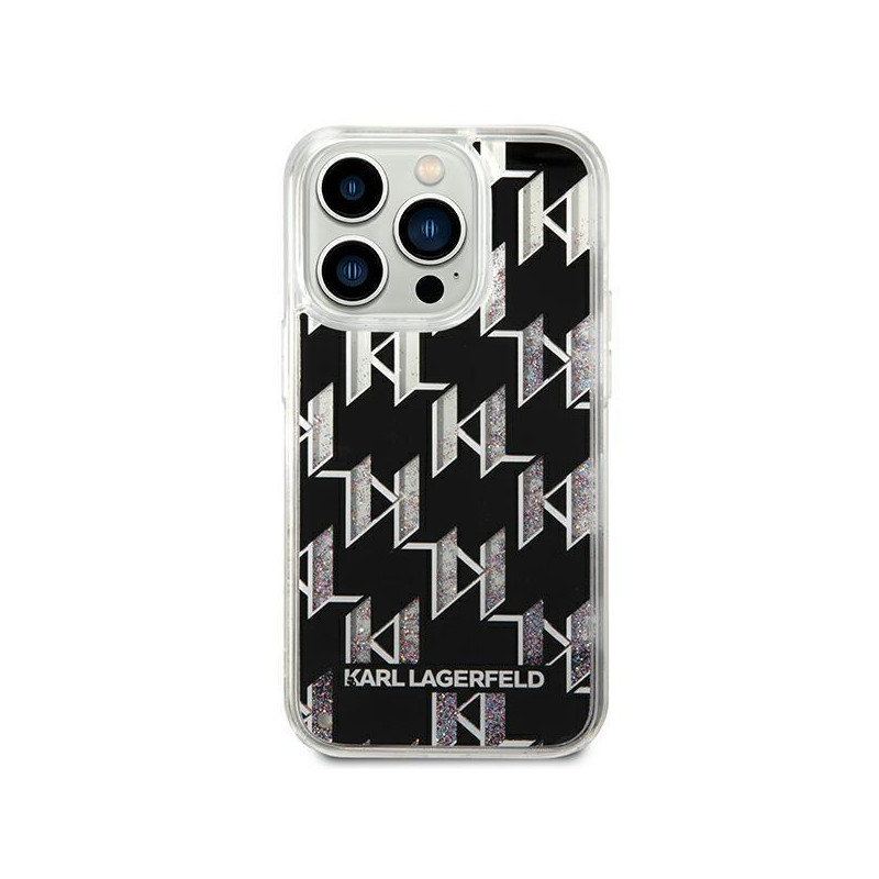Karl Lagerfeld Liquid Glitter Monogram dėklas iPhone 14 Pro - juodas