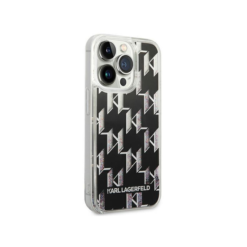Karl Lagerfeld Liquid Glitter Monogram dėklas iPhone 14 Pro - juodas