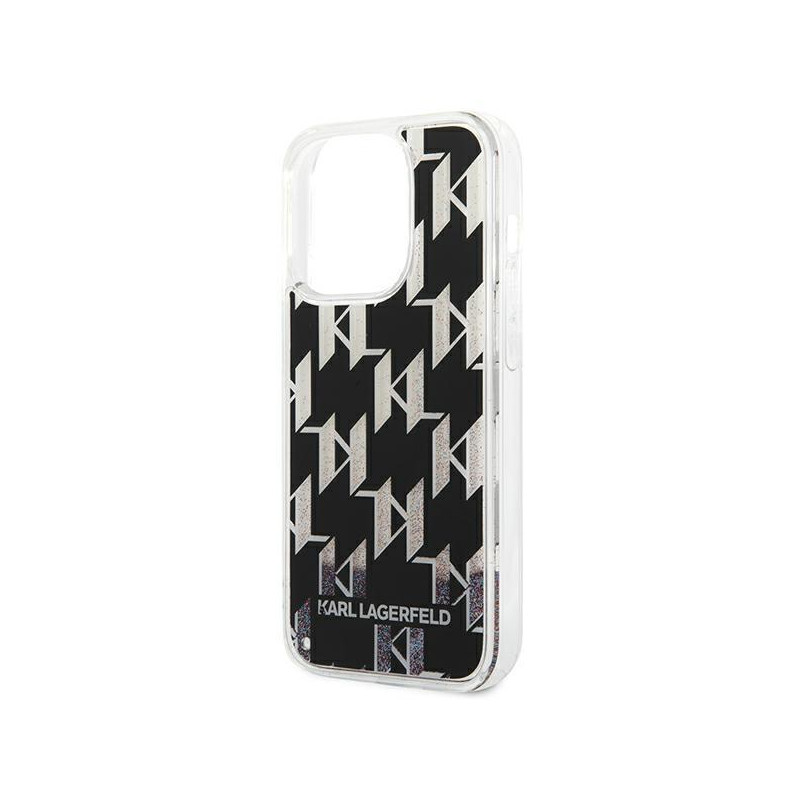 Karl Lagerfeld Liquid Glitter Monogram dėklas iPhone 14 Pro - juodas
