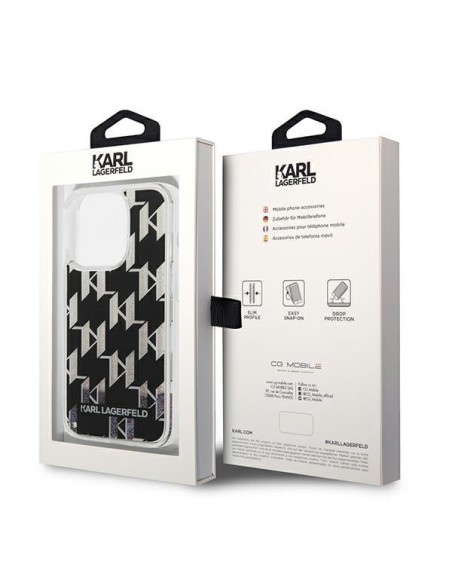 Karl Lagerfeld Liquid Glitter Monogram dėklas iPhone 14 Pro - juodas Karl Lagerfeld Liquid Glitter Monogram dėklas iPhone 14 Pro - juodas