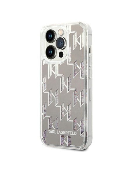Karl Lagerfeld Liquid Glitter Monogram dėklas, skirtas iPhone 14 Pro - sidabrinis Karl Lagerfeld Liquid Glitter Monogram dėklas, skirtas iPhone 14 Pro - sidabrinis
