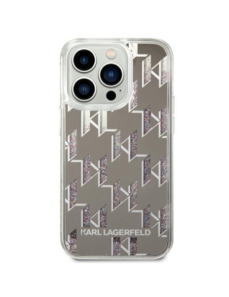 Karl Lagerfeld Liquid Glitter Monogram dėklas, skirtas iPhone 14 Pro - sidabrinis Karl Lagerfeld Liquid Glitter Monogram dėklas, skirtas iPhone 14 Pro - sidabrinis