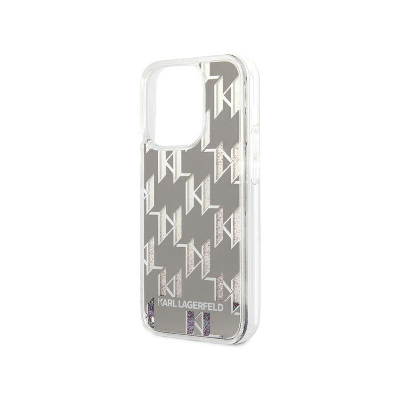 Karl Lagerfeld Liquid Glitter Monogram dėklas, skirtas iPhone 14 Pro - sidabrinis