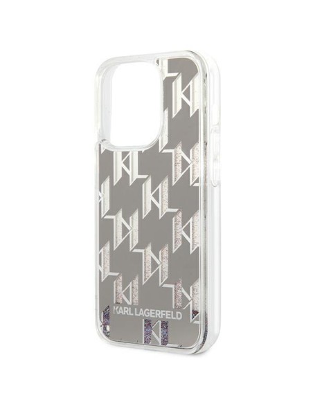 Karl Lagerfeld Liquid Glitter Monogram dėklas, skirtas iPhone 14 Pro - sidabrinis Karl Lagerfeld Liquid Glitter Monogram dėklas, skirtas iPhone 14 Pro - sidabrinis