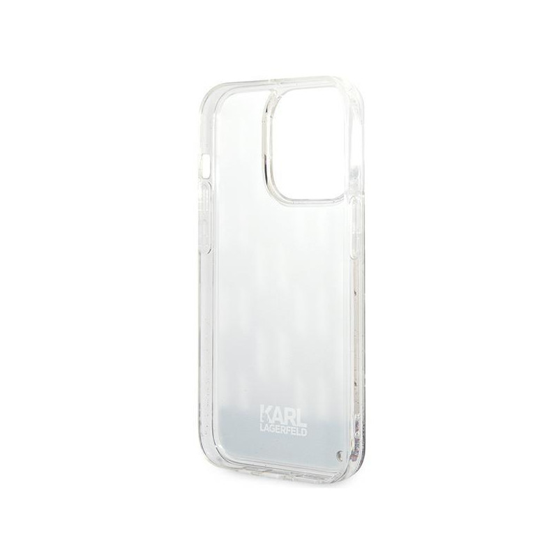 Karl Lagerfeld Liquid Glitter Monogram dėklas, skirtas iPhone 14 Pro - sidabrinis