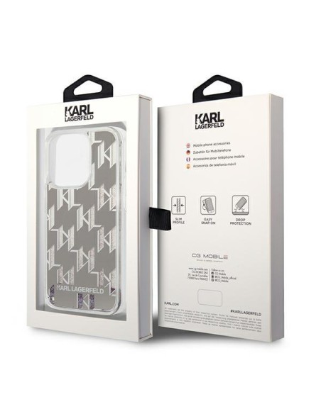 Karl Lagerfeld Liquid Glitter Monogram dėklas, skirtas iPhone 14 Pro - sidabrinis Karl Lagerfeld Liquid Glitter Monogram dėklas, skirtas iPhone 14 Pro - sidabrinis