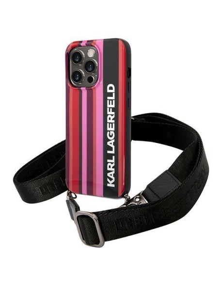 Karl Lagerfeld Color Stripes Strap dėklas iPhone 14 Pro - rožinis Karl Lagerfeld Color Stripes Strap dėklas iPhone 14 Pro - rožinis