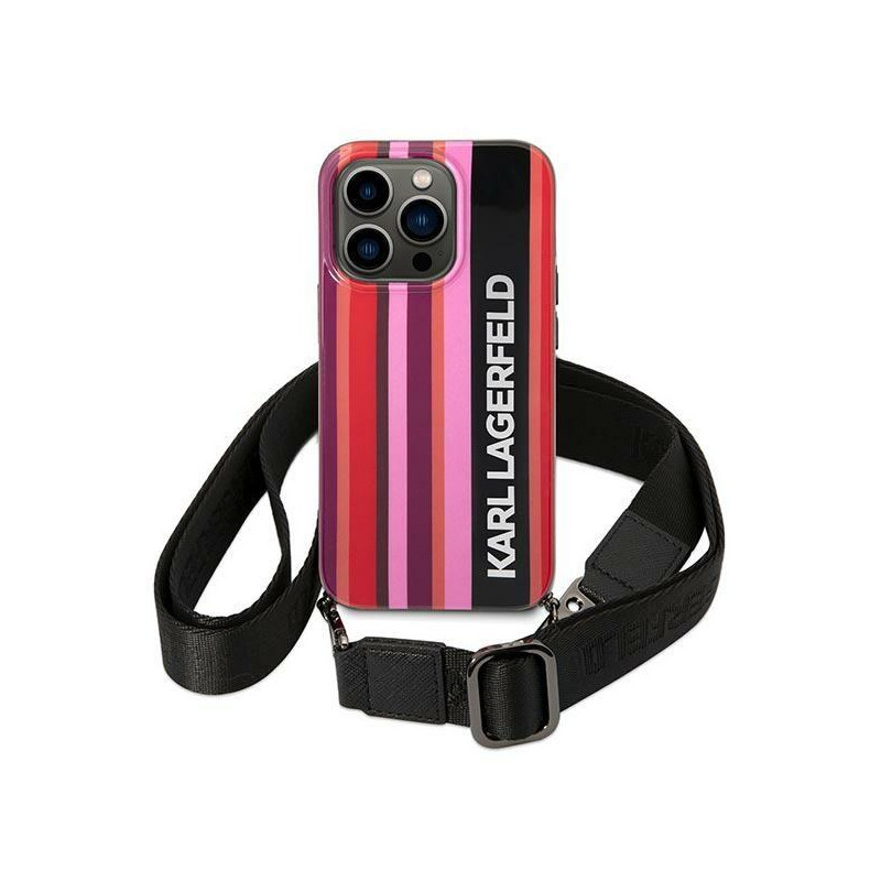 Karl Lagerfeld Color Stripes Strap dėklas iPhone 14 Pro - rožinis
