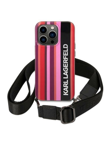 Karl Lagerfeld Color Stripes Strap dėklas iPhone 14 Pro - rožinis Karl Lagerfeld Color Stripes Strap dėklas iPhone 14 Pro - rožinis