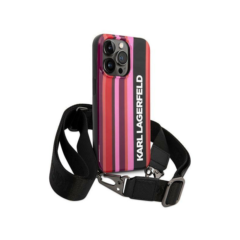 Karl Lagerfeld Color Stripes Strap dėklas iPhone 14 Pro - rožinis