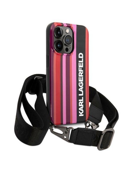 Karl Lagerfeld Color Stripes Strap dėklas iPhone 14 Pro - rožinis Karl Lagerfeld Color Stripes Strap dėklas iPhone 14 Pro - rožinis