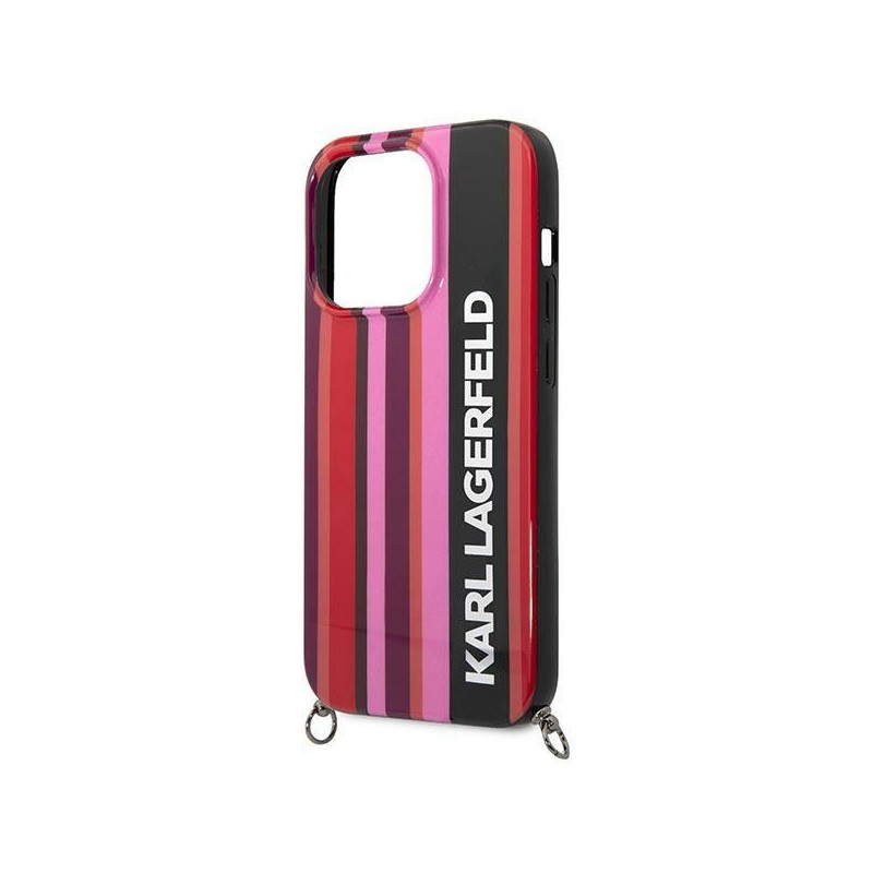 Karl Lagerfeld Color Stripes Strap dėklas iPhone 14 Pro - rožinis