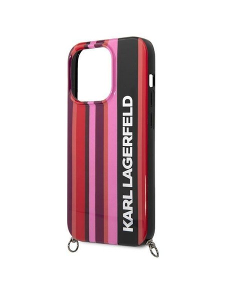 Karl Lagerfeld Color Stripes Strap dėklas iPhone 14 Pro - rožinis Karl Lagerfeld Color Stripes Strap dėklas iPhone 14 Pro - rožinis