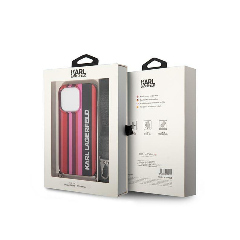 Karl Lagerfeld Color Stripes Strap dėklas iPhone 14 Pro - rožinis