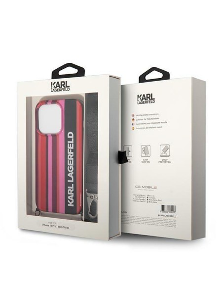Karl Lagerfeld Color Stripes Strap dėklas iPhone 14 Pro - rožinis Karl Lagerfeld Color Stripes Strap dėklas iPhone 14 Pro - rožinis