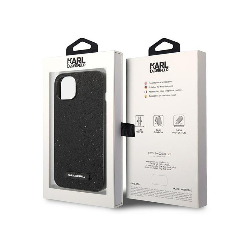Karl Lagerfeld Glitter Plaque Logo dėklas iPhone 14 Plus - juodas