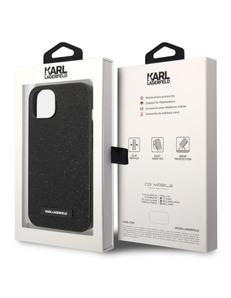 Karl Lagerfeld Glitter Plaque Logo dėklas iPhone 14 Plus - juodas Karl Lagerfeld Glitter Plaque Logo dėklas iPhone 14 Plus - juodas