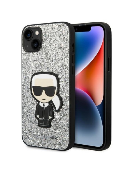 Karl Lagerfeld Glitter Flakes Ikonik dėklas iPhone 14 Plus - sidabrinis Karl Lagerfeld Glitter Flakes Ikonik dėklas iPhone 14 Plus - sidabrinis