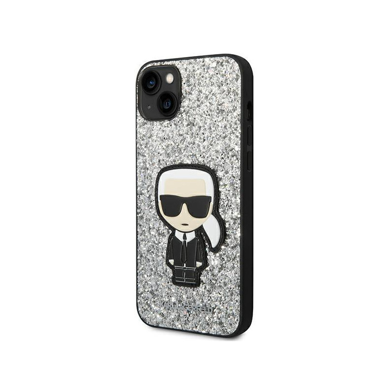 Karl Lagerfeld Glitter Flakes Ikonik dėklas iPhone 14 Plus - sidabrinis