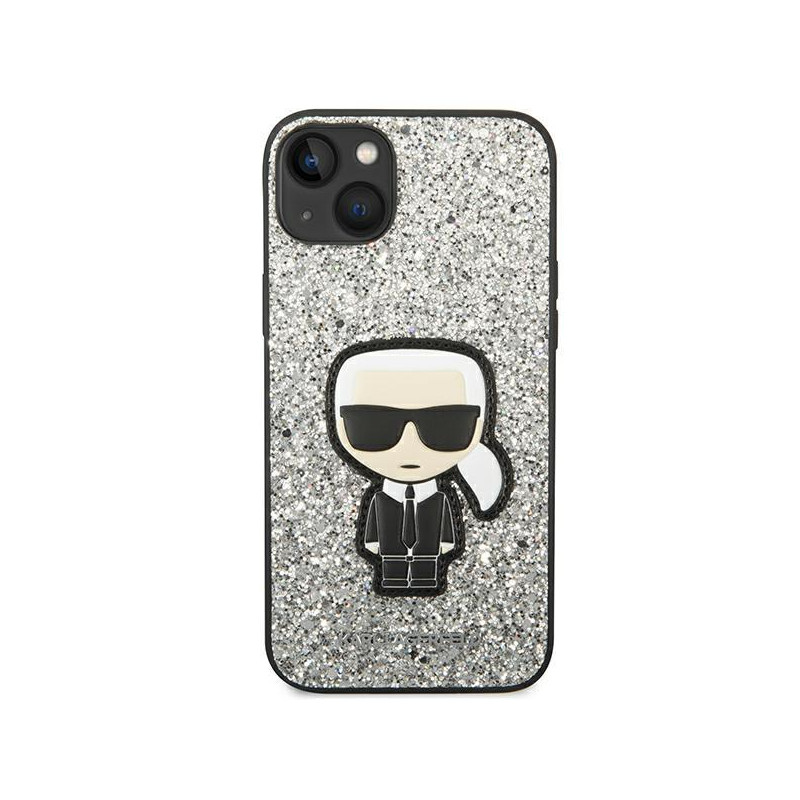 Karl Lagerfeld Glitter Flakes Ikonik dėklas iPhone 14 Plus - sidabrinis