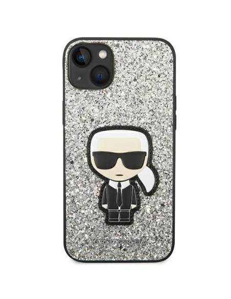 Karl Lagerfeld Glitter Flakes Ikonik dėklas iPhone 14 Plus - sidabrinis Karl Lagerfeld Glitter Flakes Ikonik dėklas iPhone 14 Plus - sidabrinis