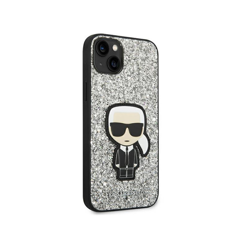 Karl Lagerfeld Glitter Flakes Ikonik dėklas iPhone 14 Plus - sidabrinis