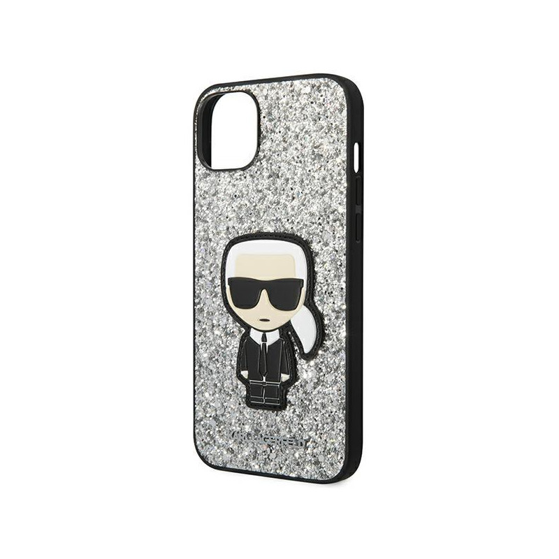 Karl Lagerfeld Glitter Flakes Ikonik dėklas iPhone 14 Plus - sidabrinis