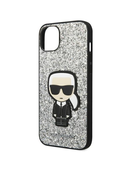 Karl Lagerfeld Glitter Flakes Ikonik dėklas iPhone 14 Plus - sidabrinis Karl Lagerfeld Glitter Flakes Ikonik dėklas iPhone 14 Plus - sidabrinis