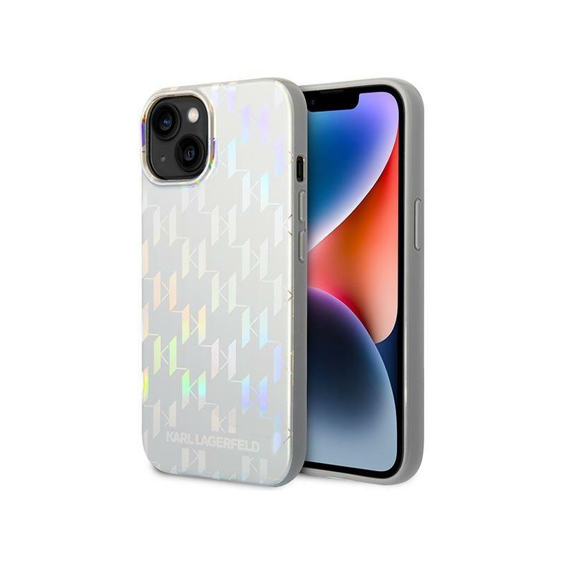Karl Lagerfeld Monogram Vaivorykštis dėklas iPhone 14 Plus - sidabrinis Karl Lagerfeld Monogram Vaivorykštis dėklas iPhone 14 Plus - sidabrinis