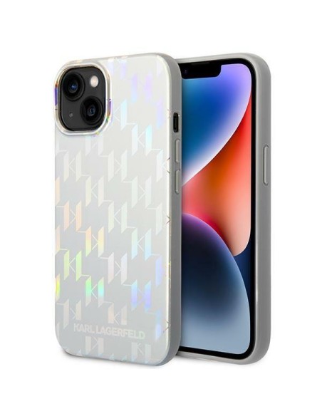 Karl Lagerfeld Monogram Vaivorykštis dėklas iPhone 14 Plus - sidabrinis Karl Lagerfeld Monogram Vaivorykštis dėklas iPhone 14 Plus - sidabrinis