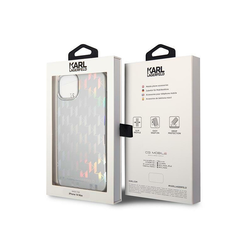 Karl Lagerfeld Monogram Vaivorykštis dėklas iPhone 14 Plus - sidabrinis