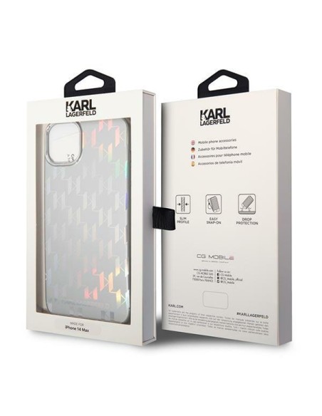 Karl Lagerfeld Monogram Vaivorykštis dėklas iPhone 14 Plus - sidabrinis Karl Lagerfeld Monogram Vaivorykštis dėklas iPhone 14 Plus - sidabrinis