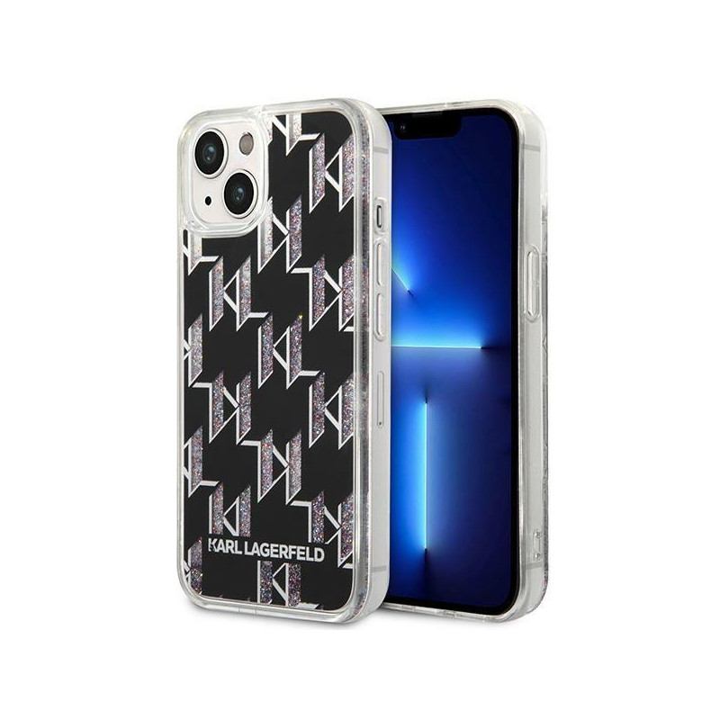 Karl Lagerfeld Liquid Glitter Monogram dėklas iPhone 14 Plus - juodas