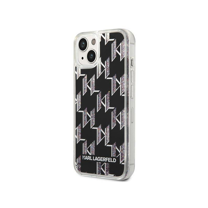 Karl Lagerfeld Liquid Glitter Monogram dėklas iPhone 14 Plus - juodas