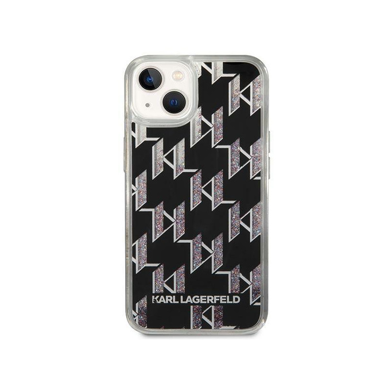 Karl Lagerfeld Liquid Glitter Monogram dėklas iPhone 14 Plus - juodas