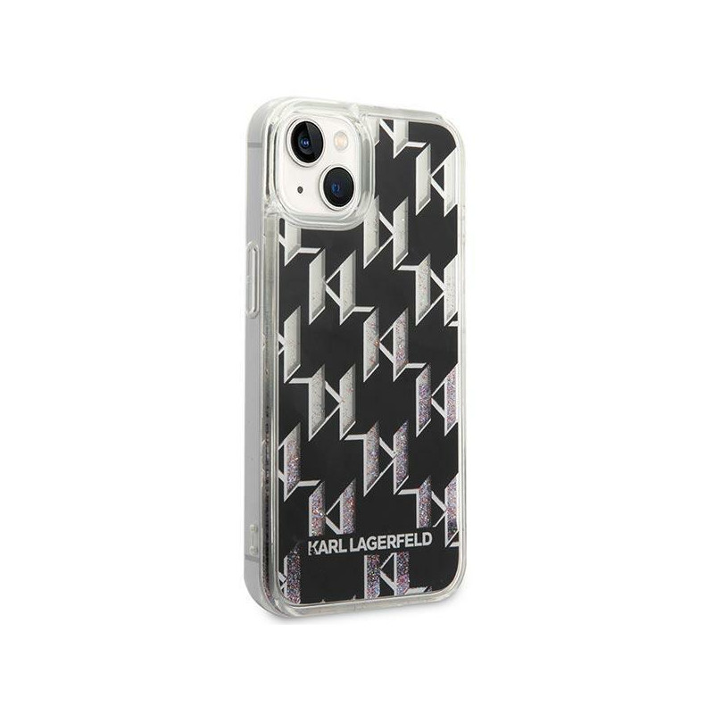 Karl Lagerfeld Liquid Glitter Monogram dėklas iPhone 14 Plus - juodas