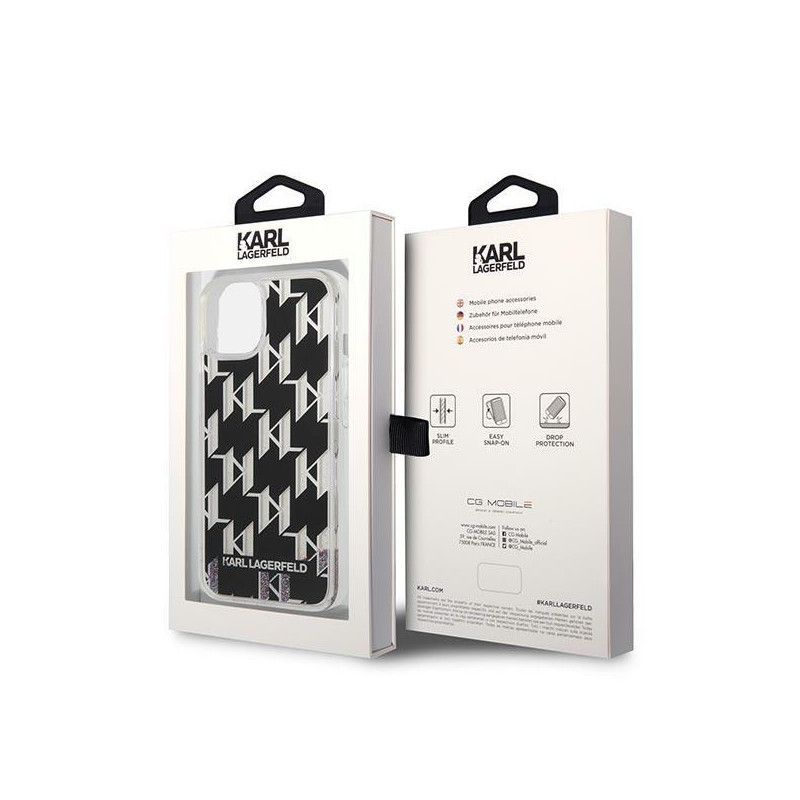Karl Lagerfeld Liquid Glitter Monogram dėklas iPhone 14 Plus - juodas