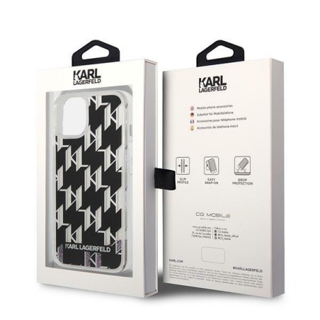 Karl Lagerfeld Liquid Glitter Monogram dėklas iPhone 14 Plus - juodas Karl Lagerfeld Liquid Glitter Monogram dėklas iPhone 14 Plus - juodas