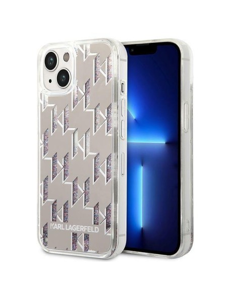 Karl Lagerfeld Liquid Glitter Monogram dėklas iPhone 14 Plus - sidabrinis Karl Lagerfeld Liquid Glitter Monogram dėklas iPhone 14 Plus - sidabrinis