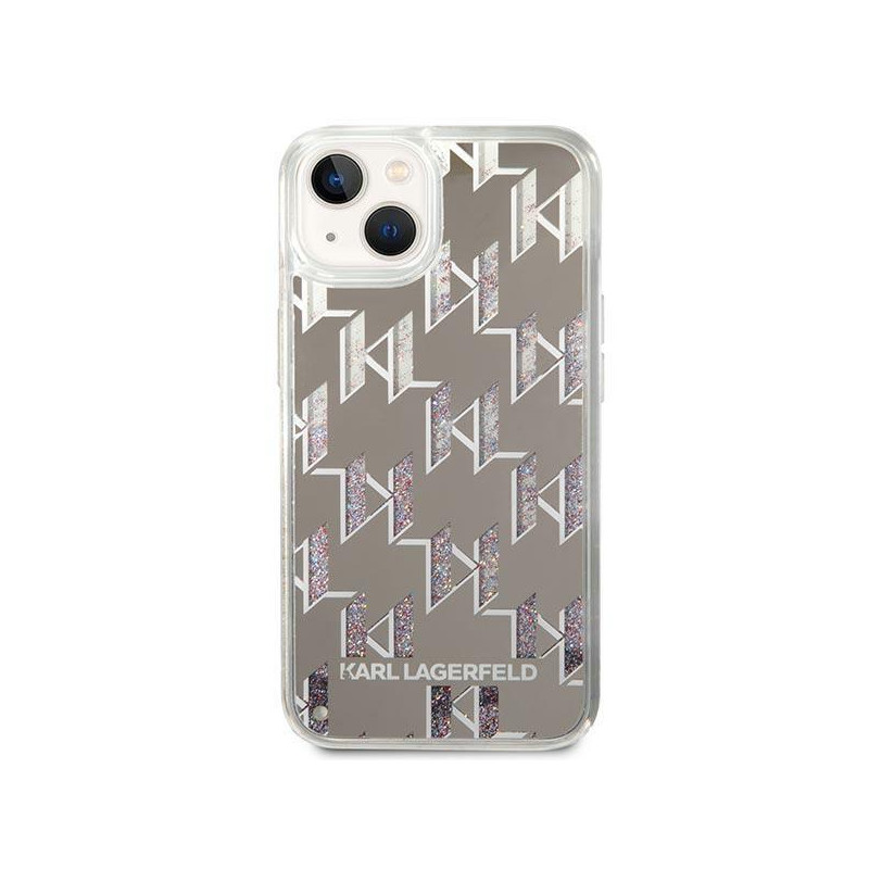 Karl Lagerfeld Liquid Glitter Monogram dėklas iPhone 14 Plus - sidabrinis
