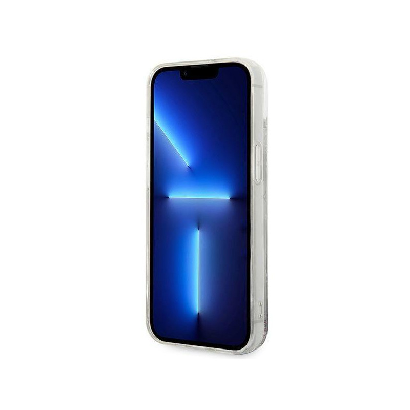 Karl Lagerfeld Liquid Glitter Monogram dėklas iPhone 14 Plus - sidabrinis